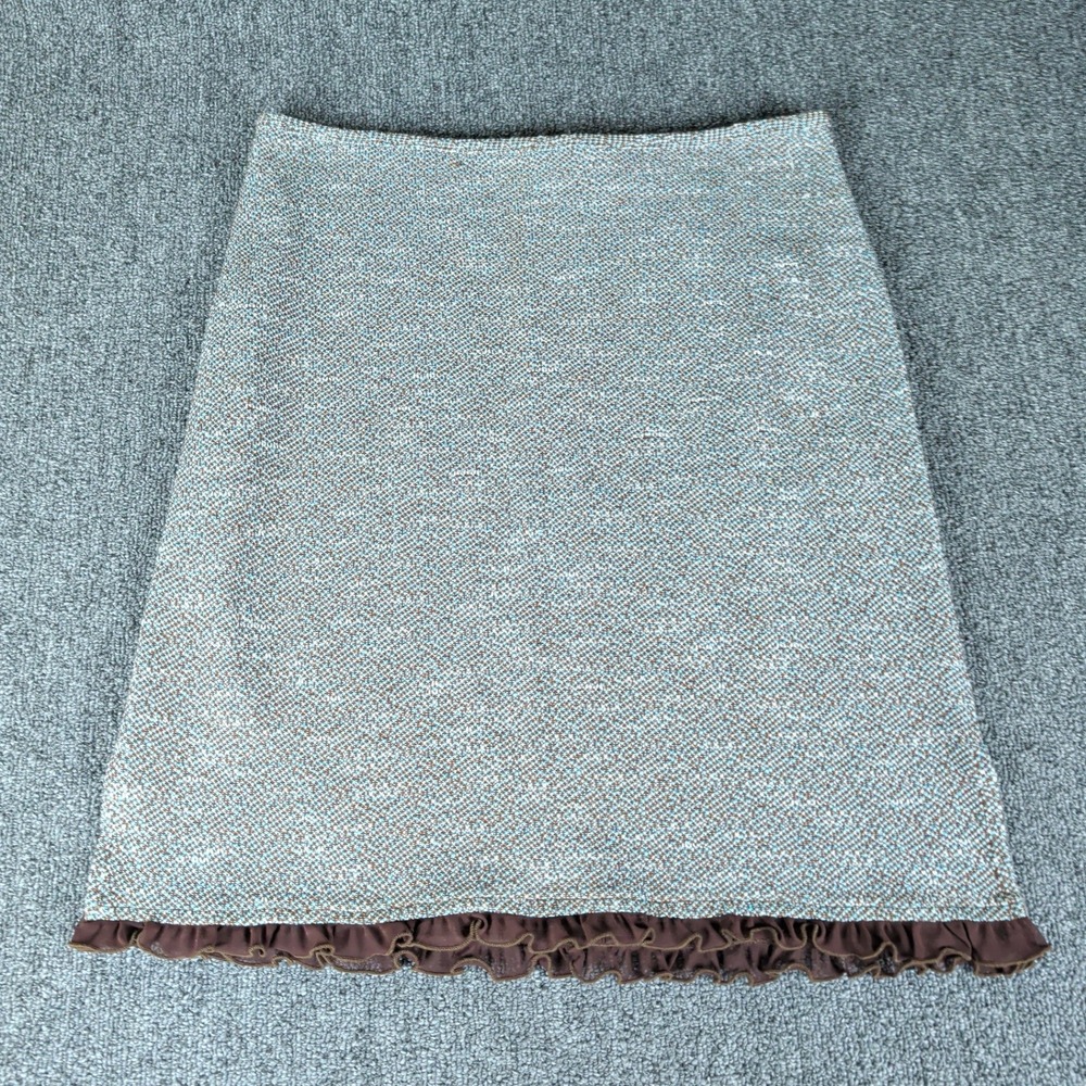 My Michelle Skirt Size 9/10 Womens Brown Blue Tweed Ruffle Hem A-Line Vintage — photo 2